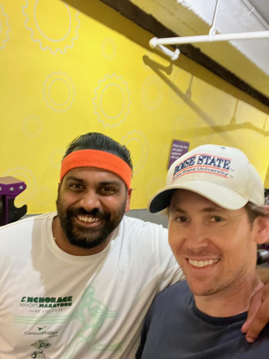 Aaron and Nipun at Planet Fitness after back and shoulders