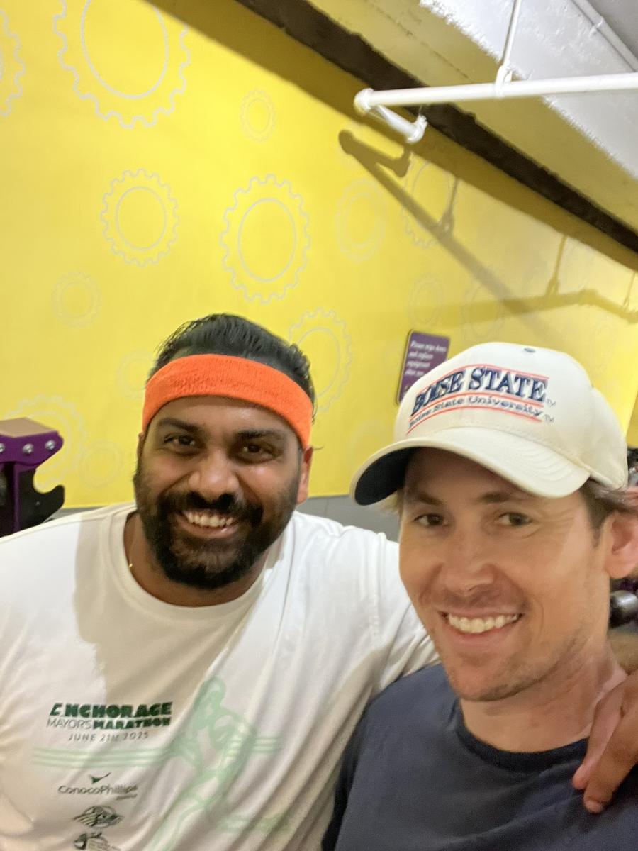 Aaron and Nipun at Planet Fitness after shoulders, back and lats